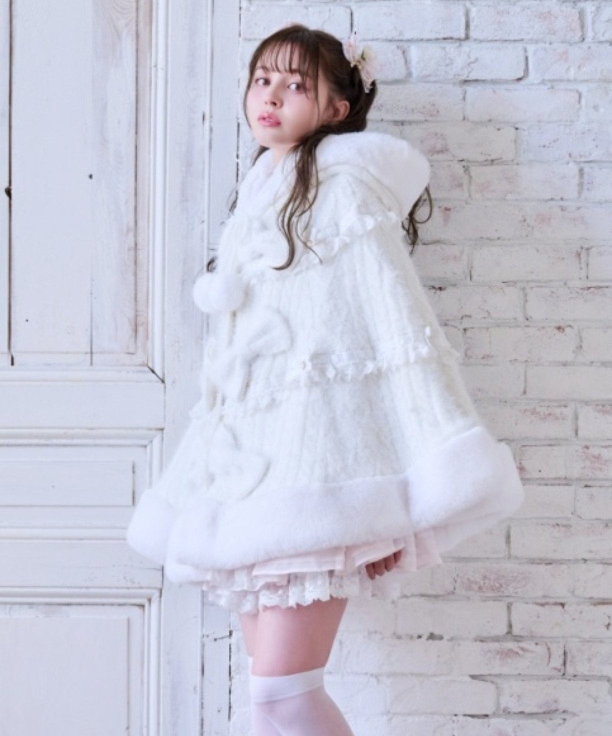 Japanese Liz Sweet Princess Faux Rabbit Fur Cape Coat Women Autumn