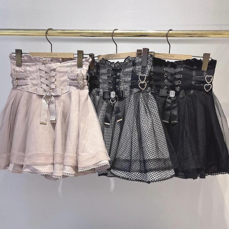 In-Stock Hot-Selling Item, Always in Demand, 2024-2026 Japanese Style Ultra-Slimming High-Waisted Skirt with Ribbon and Leather Buckle Waist Cinching