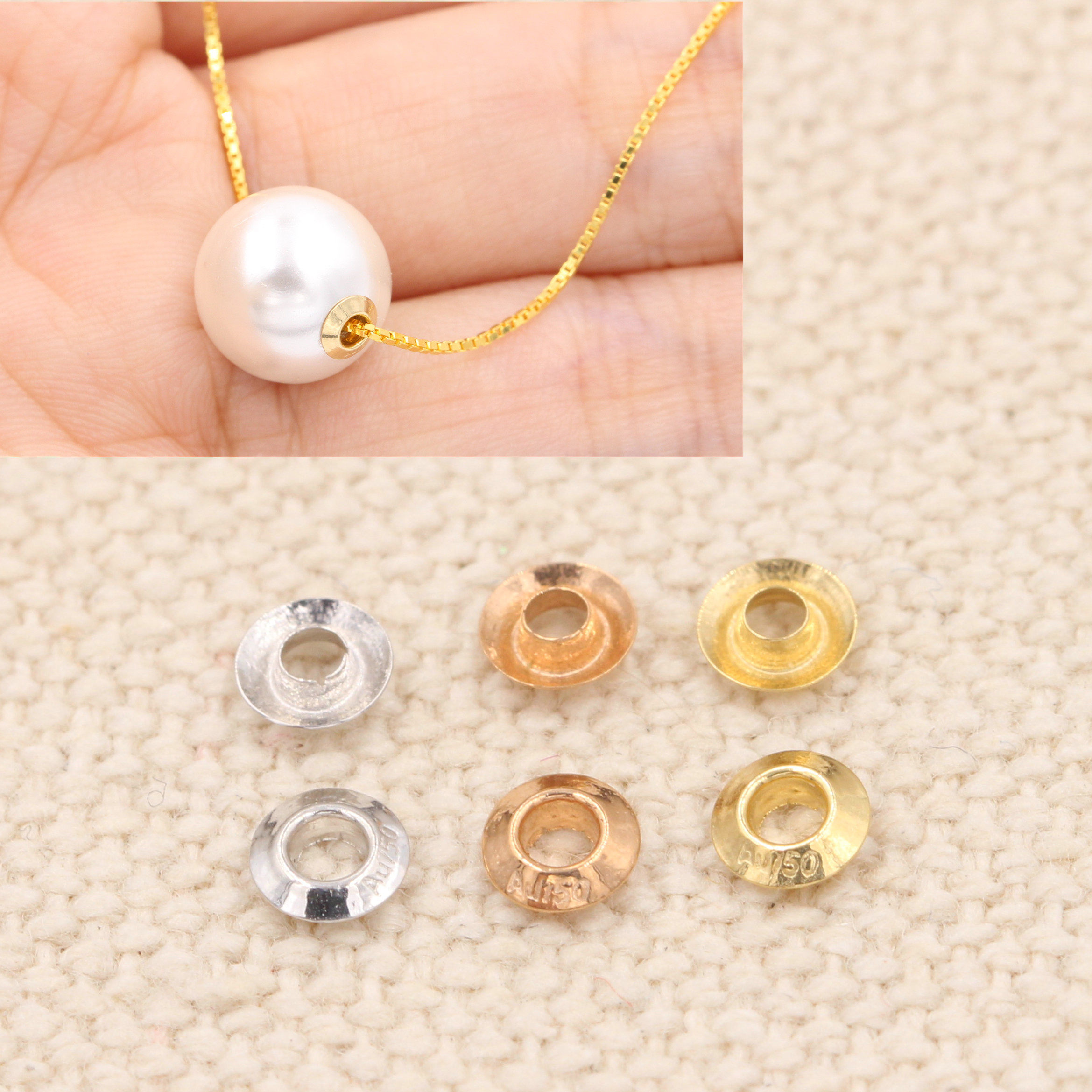 G18k gold gasket Perforated necklace sleeve diy string hole road pass spacer Through hole pearl special patch