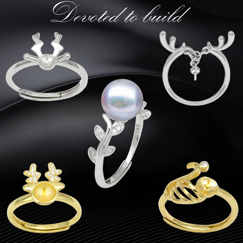 s925 sterling silver pearl ring diy living mouth adjustment ring handmade accessories empty antler silver ring swan new product