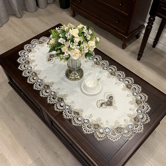茶几桌布椭圆形北欧茶几垫美式新中式圆桌布艺蕾丝桌垫书桌餐桌布