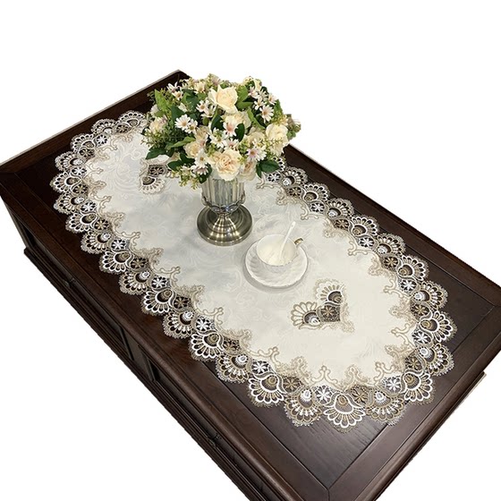 茶几桌布椭圆形北欧茶几垫美式新中式圆桌布艺蕾丝桌垫书桌餐桌布