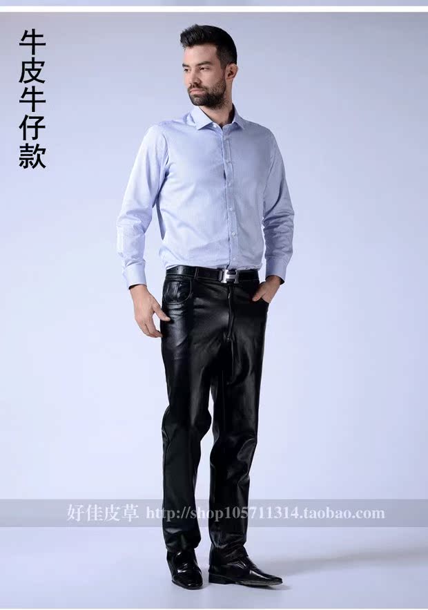 Quần da nam bằng da dày chống quạt ấm xe ống thẳng mùa đông và quần da cừu già quần da nam cao cấp
