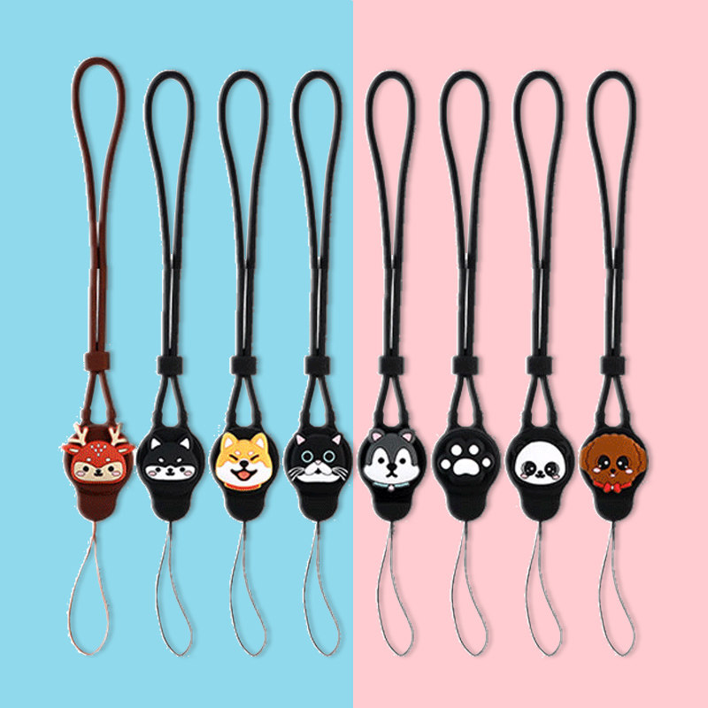 REMAX Liquid Silicone Cartoon Mobile Phone Sling lovers Hanging Accessories Chain Children's Birth Certificate Key Skew Satchel Neck Long Version Detachable Ring Short of hand rope Anti-theft cute lady Paw Wang