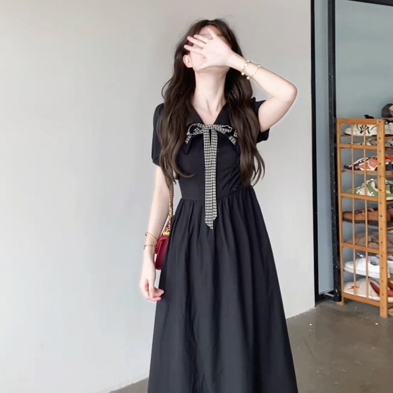 Girls' Long Dress with Tie, Mid-Length Dress for Junior High School Students and High School Students, Girly Preppy Style for Teenagers in Summer Girls' Long Dress with Tie, Mid-Length Dress for Junior High School Students and High School Students, Girly Preppy Style for Teenagers in Summer