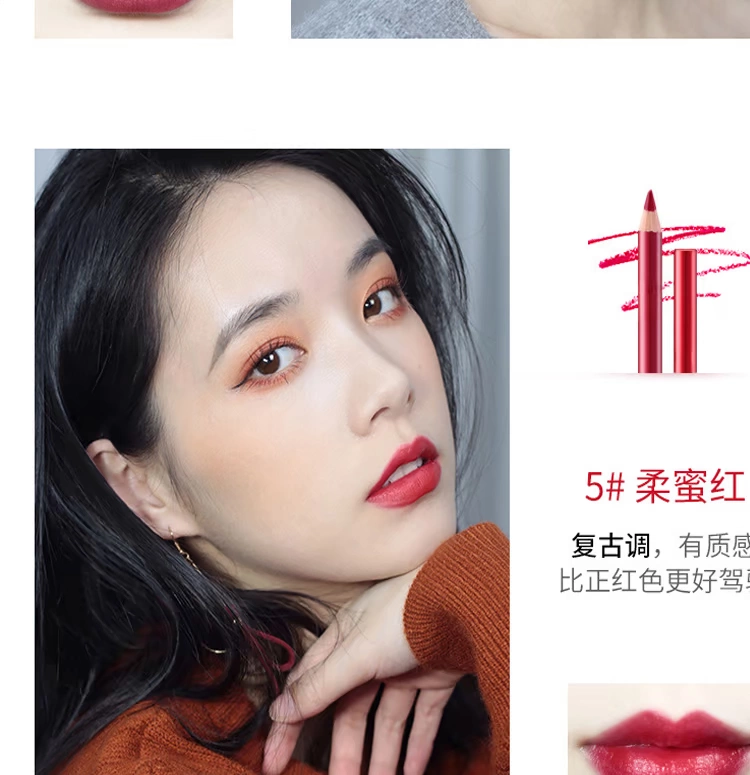 Son môi Symphony Nhựa Lip liner 6 màu Không thấm nước giữ ẩm lâu bền Gỗ Son môi Bean Paste Smok Matte - Bút chì môi / môi lót