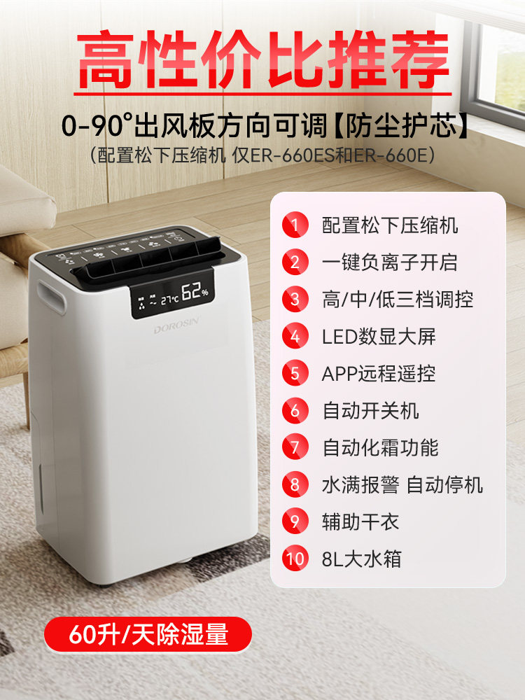 Dolexin Dehumidifier for Home Basement Villa Dehumidifier High-Power Moisture Absorption Industrial Dehumidifier Er-660Es