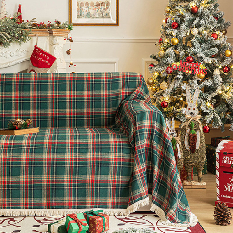 New year checkered sofa Gaib All season universal red cover blanket full cover sofa cover non-slip Christmas couch towels-Taobao