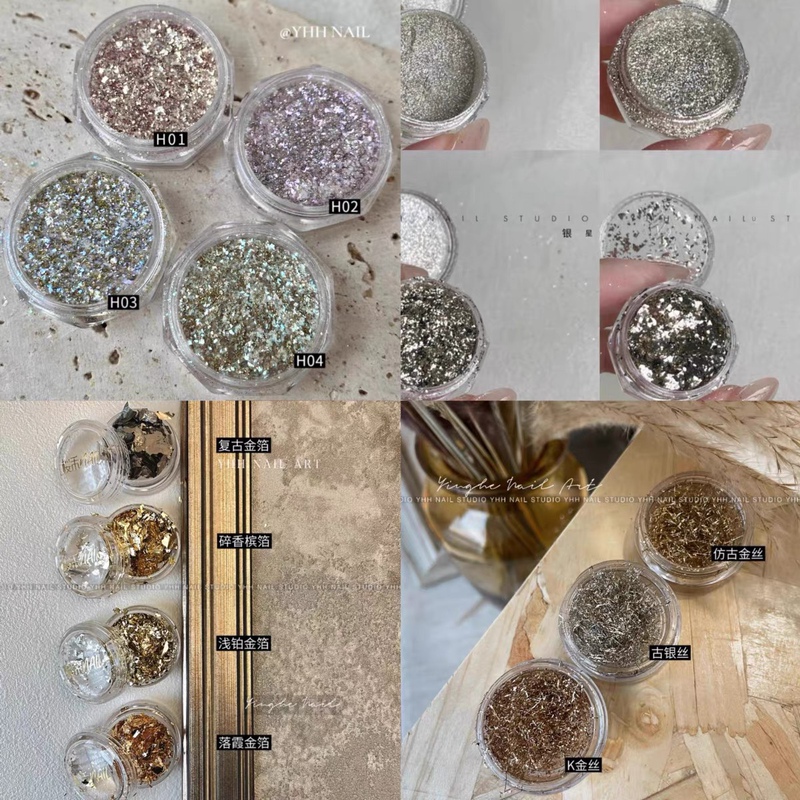 Yinghe Nail Art Glitter Powder Sparkling Powder Star Dust Gold and Silver Flakes Gold Foil Silver Foil Fine Powder Nail Art 1/5