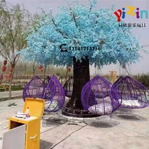 Net red rotating wishing tree amusement New Project multi-person basket swing simulation cherry blossom tree soft start timing music