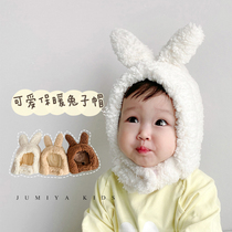 Rabbit suede suede cap ~ baby hat autumn winter cute super cute baby warm and thick woman baby protective ear cap