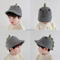 Knock on the cute little dinosaur ~ Korean childrens hat autumn winter sweaty hats ultra cute male baby Duck Tongue Cap Winter