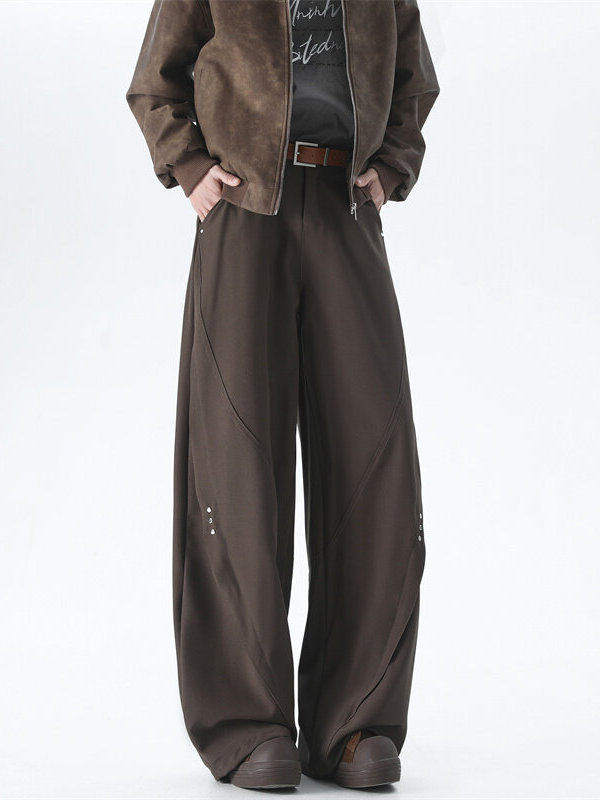 Spring and Autumn Mountain-Style Outdoor High-Street Studded Scimitar Casual Pants, Loose and Drapey Pants, Cleanfit Straight-Leg Trousers