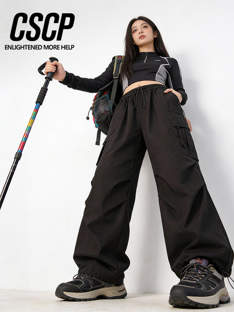 Outdoor Mountain-Style Water-Repellent Tactical Pants for Men and Women, Autumn Functional Wind-Resistant Pleated Paratrooper Pants, Hiking and Mountaineering Sports Long Pants