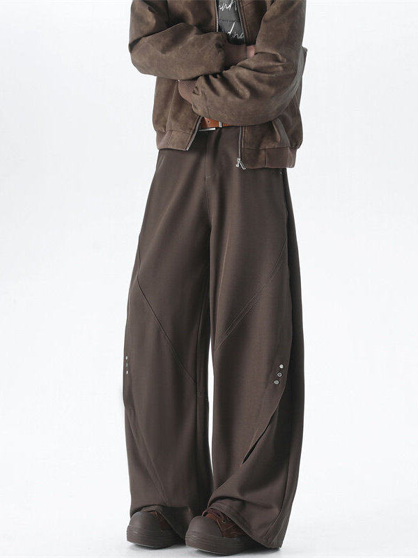 Spring and Autumn Mountain-Style Outdoor High-Street Studded Scimitar Casual Pants, Loose and Drapey Pants, Cleanfit Straight-Leg Trousers