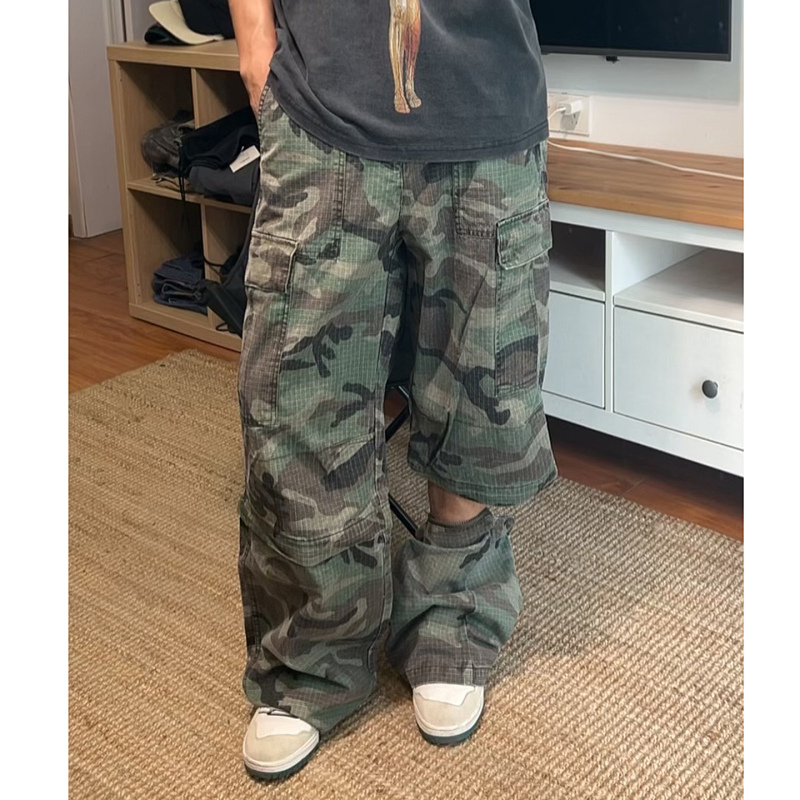 Little Tiger Cub Shop Camouflage Cargo Pants Thin Loose Wide-Leg Casual Pants Multi-Pocket Pants Seven-Point Pants Two-Way Wear Little Tiger Cub Shop Camouflage Cargo Pants Thin Loose Wide-Leg Casual Pants Multi-Pocket Pants Seven-Point Pants Two-Way Wear