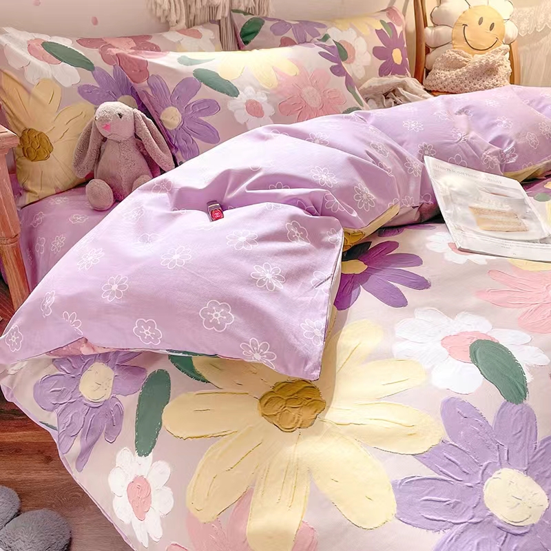2022 New Pure Cotton Four-piece Bed Cotton Simple Student Bed Quilt Cover Floral Fitted Three-four-piece Set