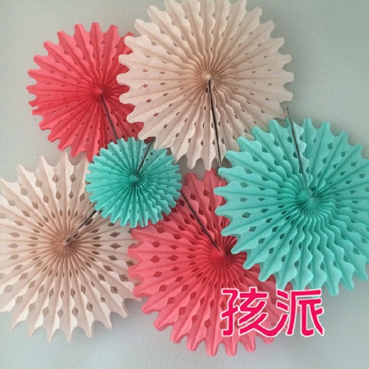 Shenzhen Ins Abroad Party Supplies Wedding Home Wedding House Decoration Arrangement Rahua Hollowed-out Snowflake Paper Fan 40cm