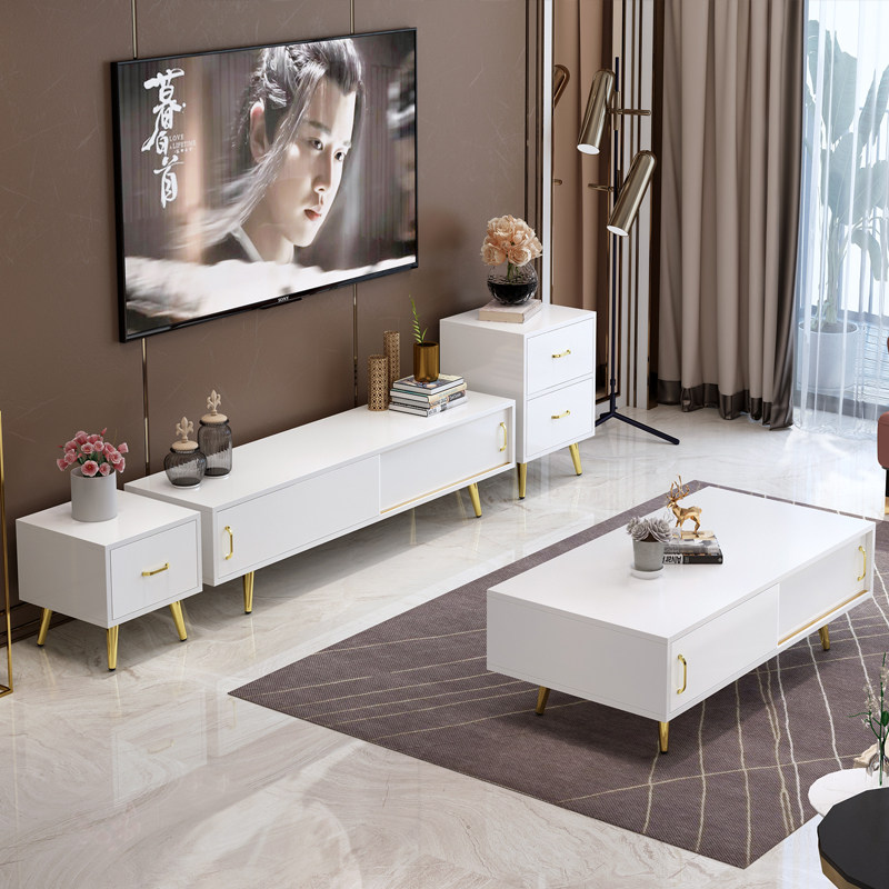 Nordic Solid Wood Light Extravagant TV Cabinet Modern Minimalist Tea Table TV Cabinet Combo Living Room Suit Small-family-style lockers