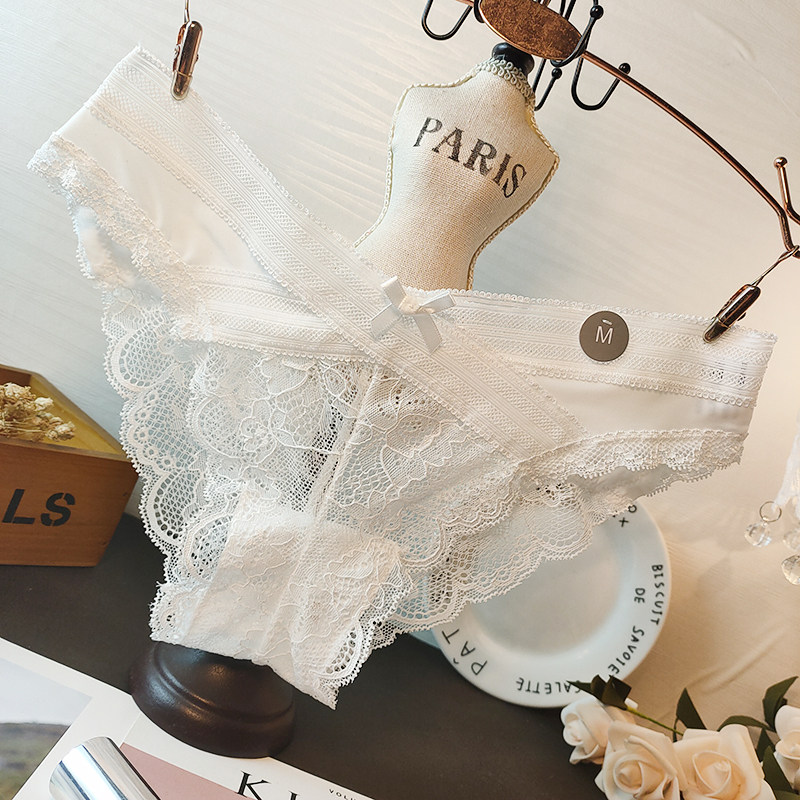 European and American sexy lace cross wide waist side perspective sex women's underwear low waist cotton crotch underwear women's soil collection
