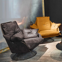 Nordic Light Lavish Genuine Leather Sofa Chair Living-room Chair Minimalist Modern Casual Chair Single Chair High Back Chair Leather Chair Single Chair