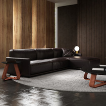 Van da sofa Nordic modern minimalist portfolio Cosmetic Living Room Trio Straight Line Light Lavish Furniture Head Niu Leather Sofa