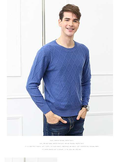 2017 mùa thu đông mới áo len cashmere nam cổ tròn áo len ngắn hình kim cương màu áo thun rắn kinh doanh - Áo len áo khoác len