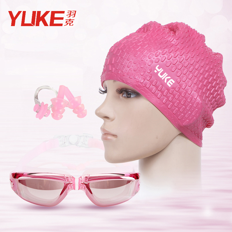 Swimming cap female silicone male and female adult long hair swimming cap does not pull the head waterproof large ear goggles swimming cap set