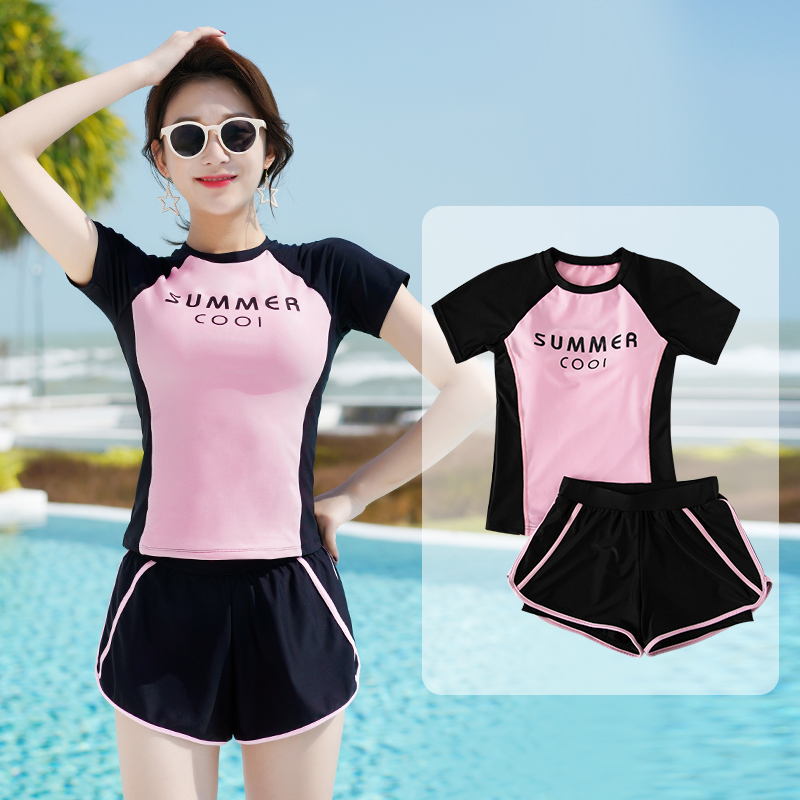 Swimsuit women's conservative belly button slim two-piece two sets 2021 New South Korea ins student sports swimsuit