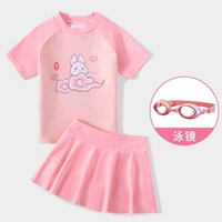 Розовый комплект, купальник, очки для плавания, 2 предмета