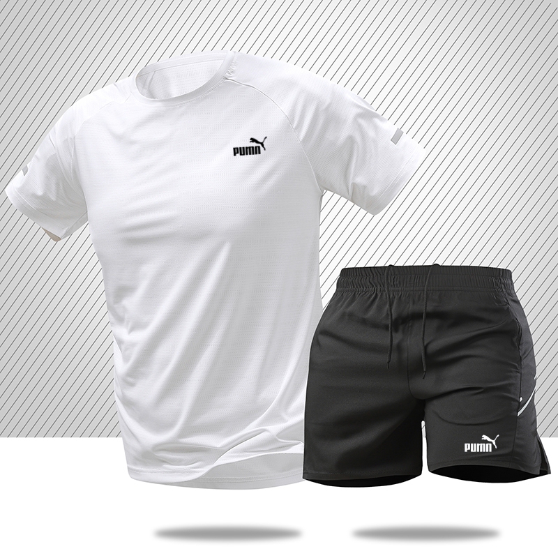 Outlet Discounts | Quick-Dry Ice Silk Sports Suit for Men | Short-Sleeve T-Shirt for Summer | New Casual Pants Two-Piece Set