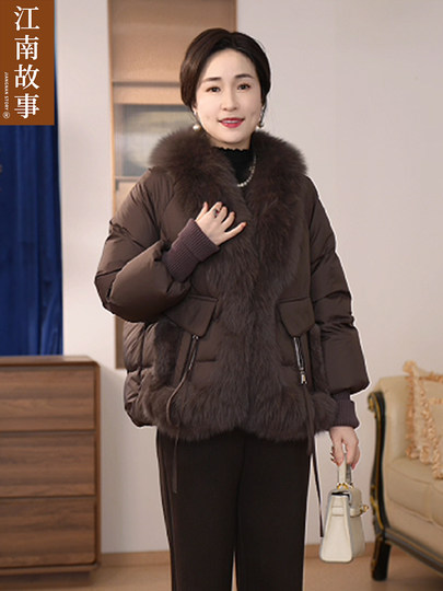 【顺丰48h发货】江南故事妈妈90白鸭绒保暖狐狸毛冬季皮草羽绒服