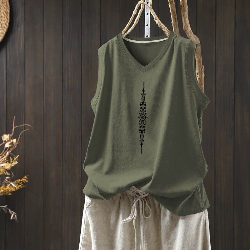 New Korean Style Loose Sweetheart Neckline Vest Top Pure Cotton Plus Size Women's Clothing for Fat Women Summer V-Neck Printed Sleeveless T-Shirt New Korean Style Loose Sweetheart Neckline Vest Top Pure Cotton Plus Size Women's Clothing for Fat Women Summer V-Neck Printed Sleeveless T-Shirt