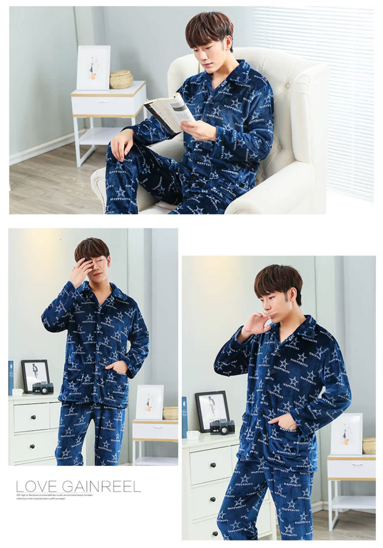 Mùa thu và mùa đông flannel đồ ngủ nam dài tay dày kích thước lớn thanh niên nam dịch vụ nhà trung niên lông cừu đồ lót basic