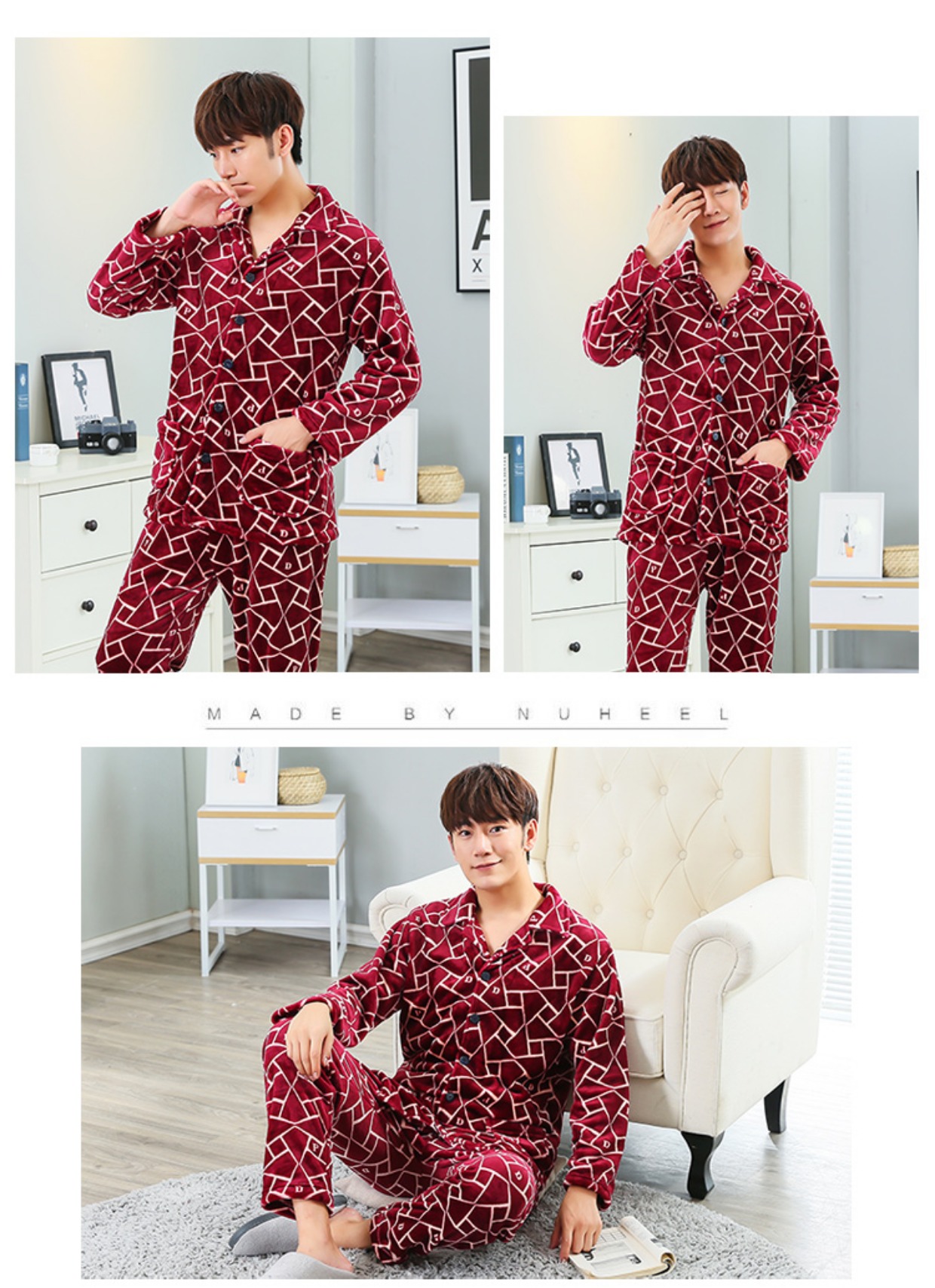 Mùa thu và mùa đông flannel đồ ngủ nam dài tay dày kích thước lớn thanh niên nam dịch vụ nhà trung niên lông cừu đồ lót basic