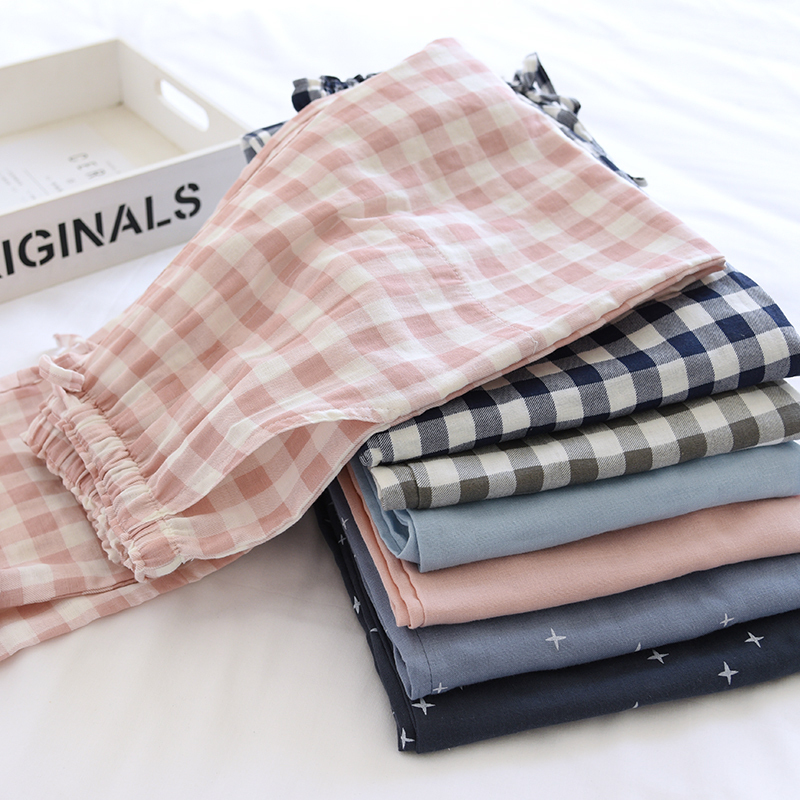 Couple's Pajama Pants, Women's Long Pants, Pure Cotton Gauze, Spring, Autumn, Summer, Thin, Japanese-Style Plaid Home Pants, Loose-Fitting, Men's Loungewear Couple's Pajama Pants, Women's Long Pants, Pure Cotton Gauze, Spring, Autumn, Summer, Thin, Japanese-Style Plaid Home Pants, Loose-Fitting, Men's Loungewear