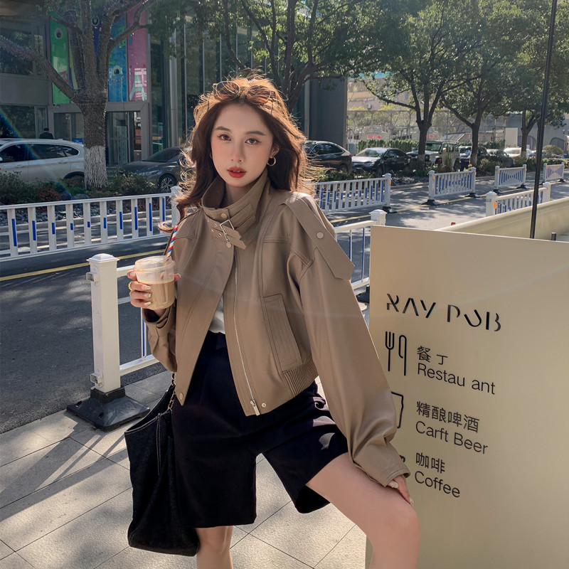 RAYFEI easing minimalist imports of sheep leather leather leather clothing jacket ladies short spring locomotive standout jacket tide 