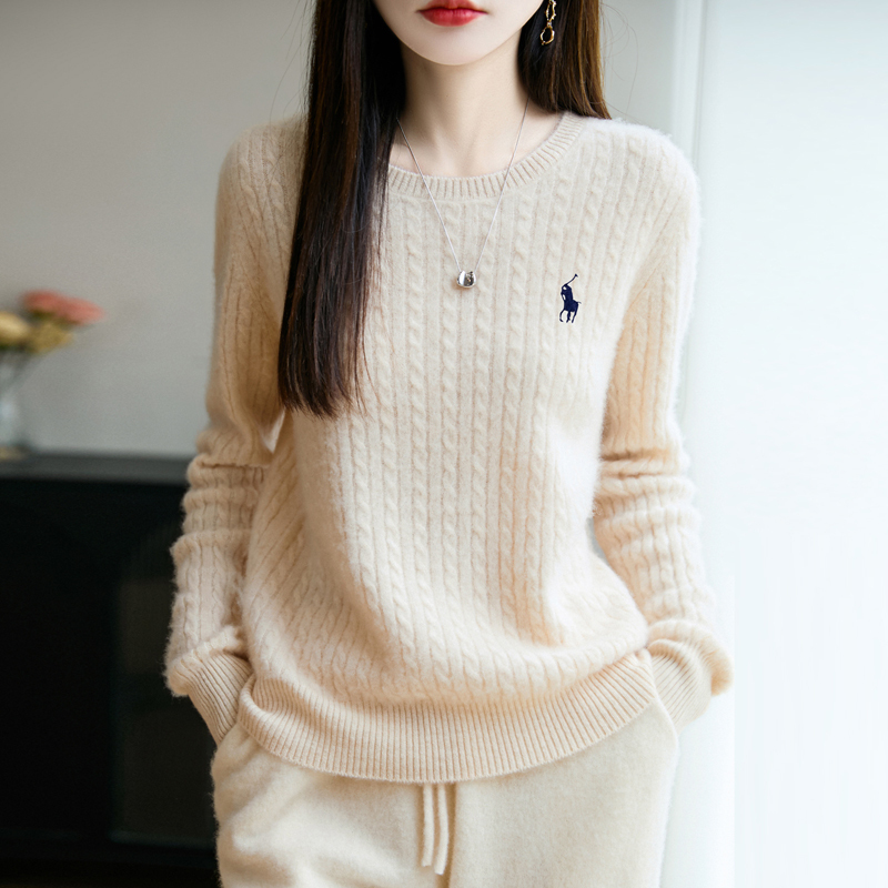 Authentic Tommy Hilfiger Women's Crew Neck Sweater, 100% Pure Wool Knitwear, Autumn and Winter Knitwear, Warm Base Layer
