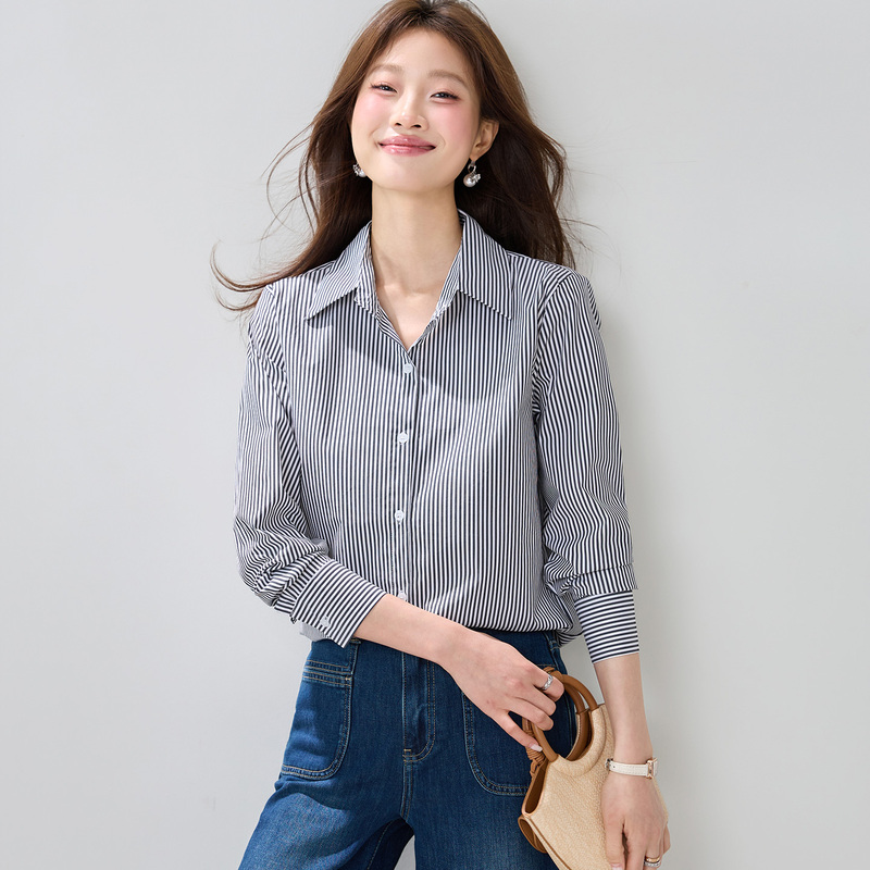 Tommy Hilfiger Women's Youthful Slimming Striped Long-Sleeve Shirt 2026 Early Spring New Versatile Top