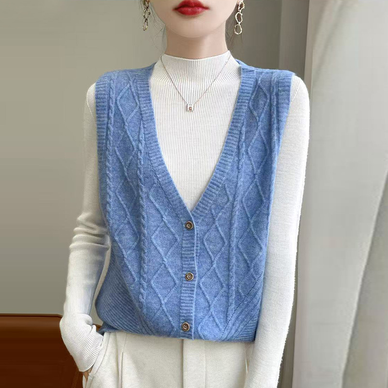 Authentic Tommy Hilfiger Autumn and Winter Wool Vest for Women, Solid Color V-Neck Sleeveless Knit Sweater Authentic Tommy Hilfiger Autumn and Winter Wool Vest for Women, Solid Color V-Neck Sleeveless Knit Sweater