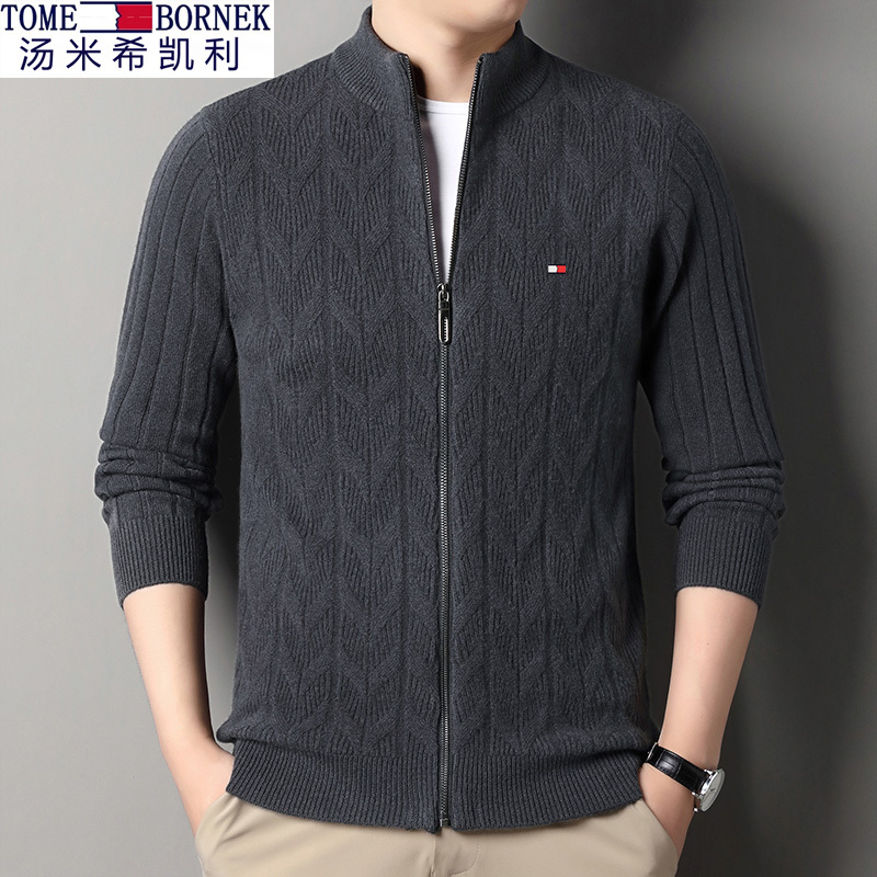 Tommy Xikaili New Thickened Wool Sweater Warm Top Men's Long-Sleeve Cardigan Coat Knitwear Sweater for Men