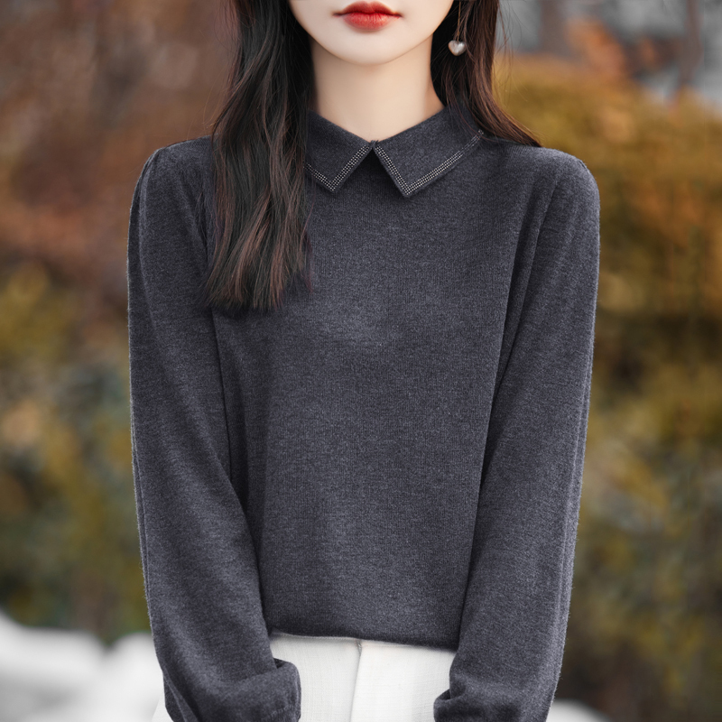 Tommy Autumn Thin Wool Sweater Women's 2026 New Style Lapel Sweater Simple Base Shirt Fashionable Knitwear Tommy Autumn Thin Wool Sweater Women's 2026 New Style Lapel Sweater Simple Base Shirt Fashionable Knitwear