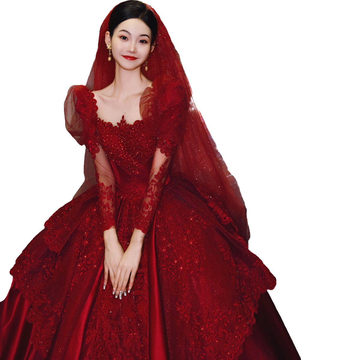 Red French Wedding 2023 New Bridal Advanced Smart Dragon Tail Small Palace Garden Wind 2024 Autumn and Winter Main Tale Red French Wedding 2023 New Bridal Advanced Smart Dragon Tail Small Palace Garden Wind 2024 Autumn and Winter Main Tale