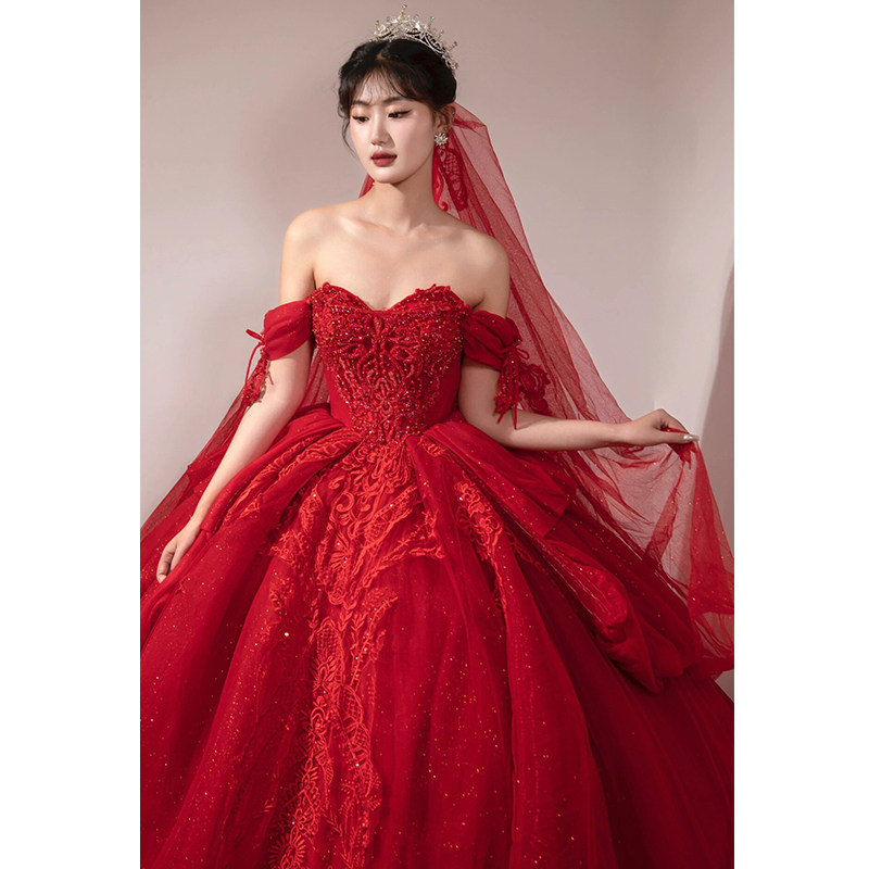open lace back dress New Arrival Traditional Heavy Flared Red Gown For Women main image 0