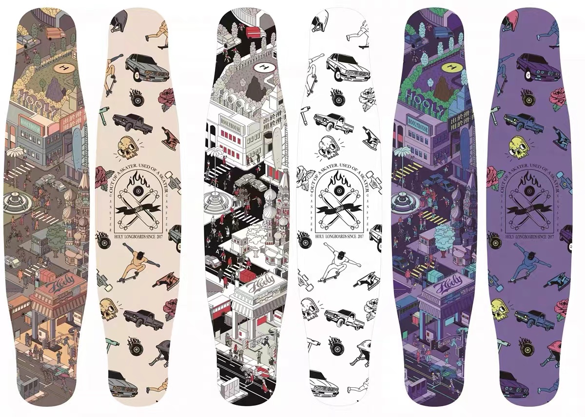 HoolyCity Family long board 43in Professional long board Adult early school flat flowers male and female skateboard Girl long board