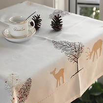 European embroidery table cloth Embroidery tea table cloth Refrigerator bedside table cover cloth Christmas Sika Deer tablecloth Milky white