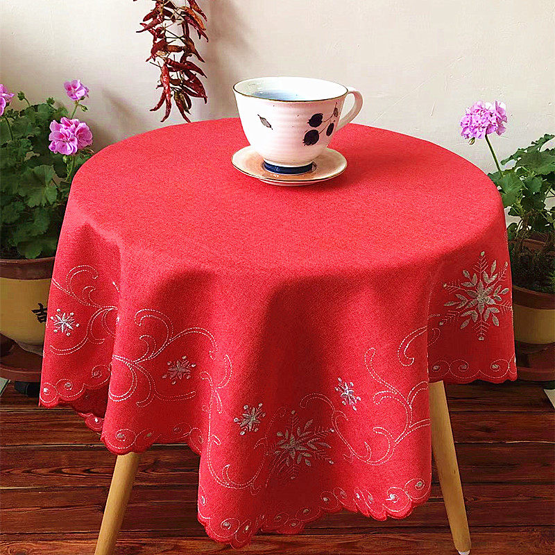 Nordic Christmas red festive tablecloth bedside table air conditioner cover cloth solid color big red embroidered coffee table cloth wedding supplies - Taobao
