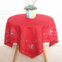 European Christmas table cloth Bedside table Microwave oven cover cloth Red Festive square tablecloth Floral coffee table cloth