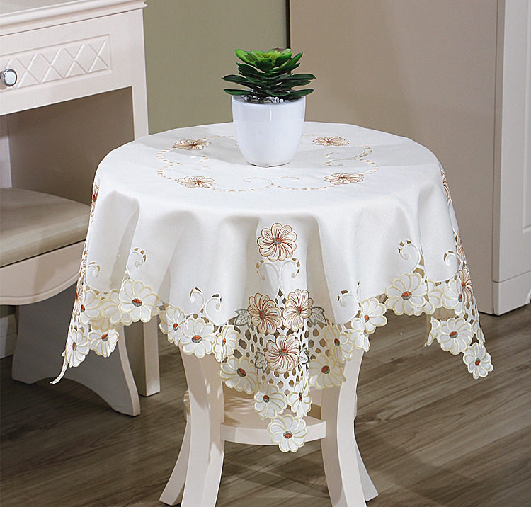 European-style fabric tablecloth embroidered tablecloth table runner embroidered tablecloth coffee table towel multifunctional cover towel chrysanthemum flower