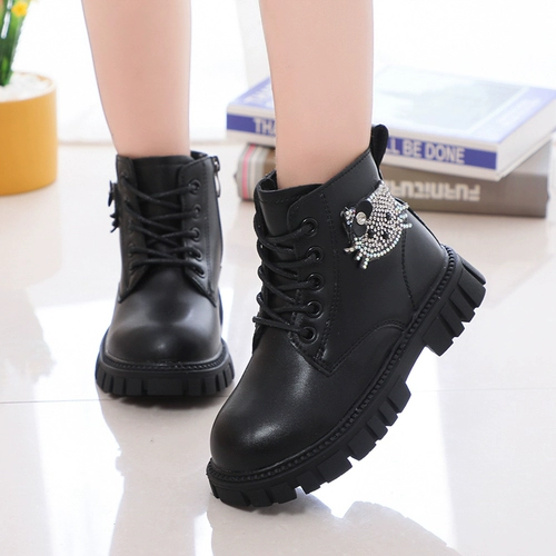 Детские демисезонные флисовые короткие сапоги, туфли для кожаной обуви для принцессы, красные ботинки для девочек, в корейском стиле